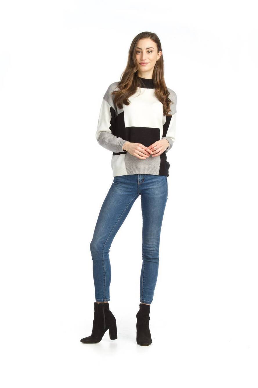 NEW PAPILLON color blocked knit sweater in grey